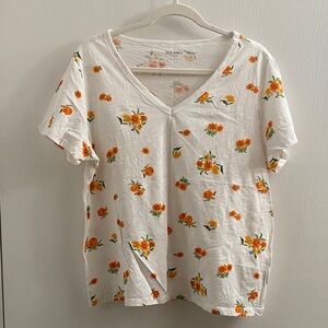 Old Navy Women's Short Sleeve Floral Tee - White and Orange